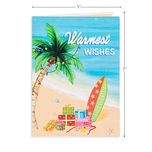 Tropical Santa Pop Up Card – 5x7 with Envelope | Includes Tropical Beach Scene Card (Variation: Tropical Santa) by POPWOW