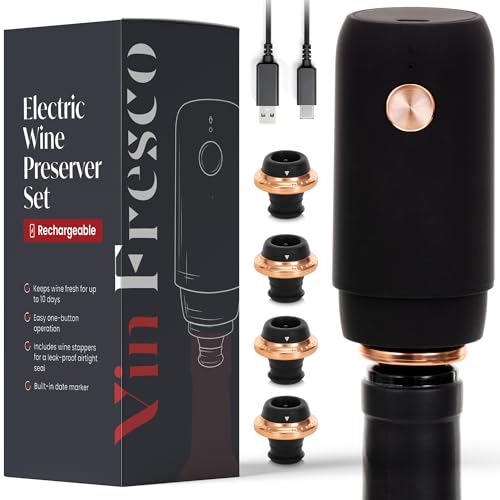 VIN FRESCO Black & Rose Gold Electric Wine Preserver Rechargeable Vacuum Sealer