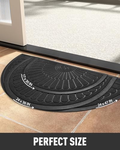 Semicircular Non-Slip Rubber Door Mat 17"x30" - Heavy Duty Dirt Trapper