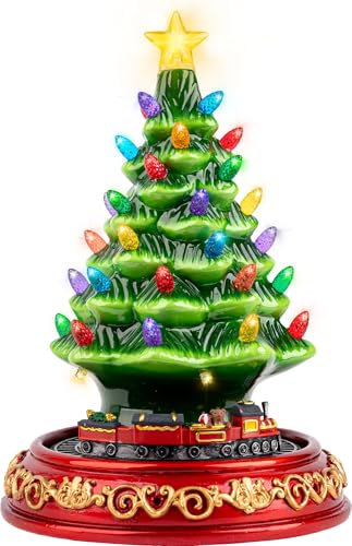 Lighted Ceramic Christmas Tree with Rotating Train & Music - 10.5 Inch