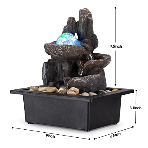 Indoor Tabletop Rock Waterfall Fountain with LED Lights & Rolling Ball