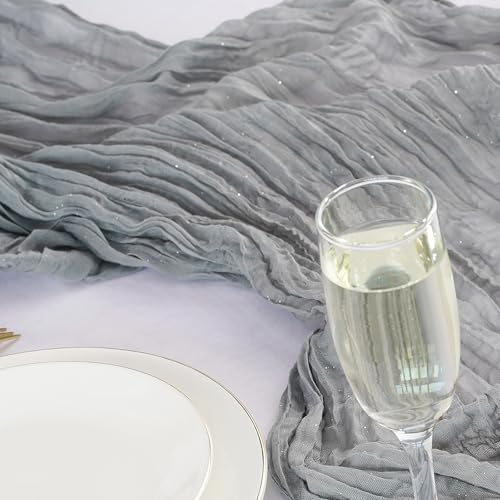 3PCS Silver Gray Spring Cheesecloth Table Runner Boho Rustic 10FT for Wedding Party Home Decor