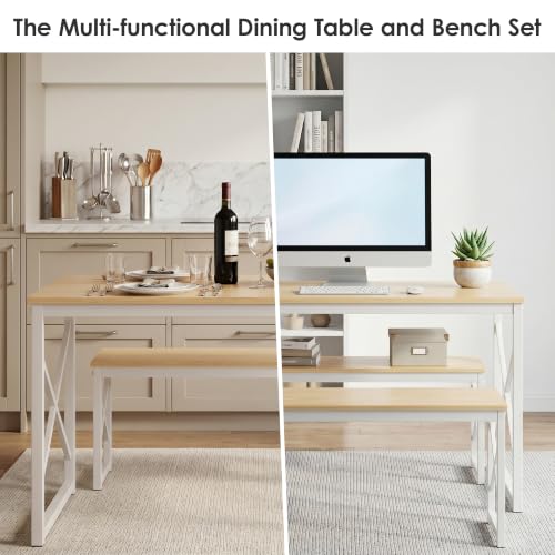 43-Inch 3-Piece Dining Table Set with 2 Benches for Small Spaces