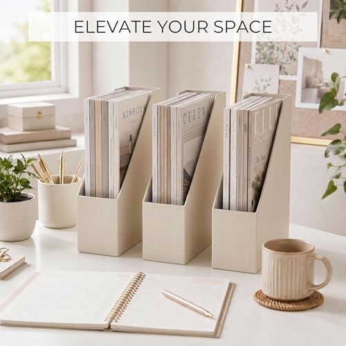 Magazine File Holder Set of 3, Decorative Desk Organizer for Paperwork