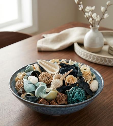 Ocean Breeze Scented Potpourri Blue Botanical Bowl Filler with Seashells