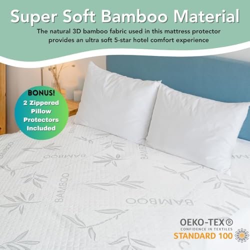 100% Waterproof Bamboo Rayon King Size Mattress Protector + 2 Pillow Protectors