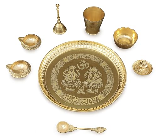 8-Inch Brass Pooja Thali Set for Mandir and Festive Worship