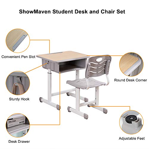 Height Adjustable Children's Desk and Chair Set with Storage Drawer