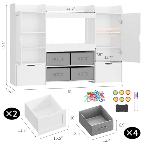 61-Inch Kids Toy Storage Organizer with Bookshelf, Bins & Magnetic Boards