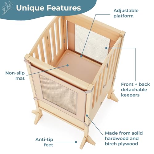 Foldable Adjustable Toddler Learning Tower Kitchen Stool - Natural Wood