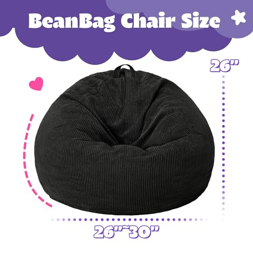 2ft Memory Foam Bean Bag Chair - Comfortable Corduroy Floor Lounger, Black