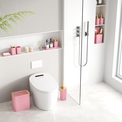 12-Piece Pink Bathroom Accessory Set with Trash Can and Soap Dispenser