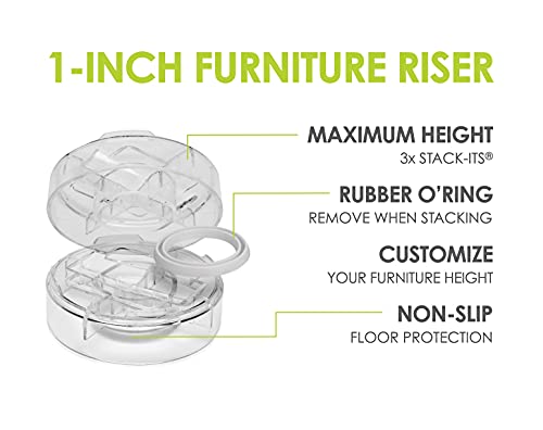 Adjustable Bed Risers - 1 Inch Height, Set of 8, Clear Heavy Duty