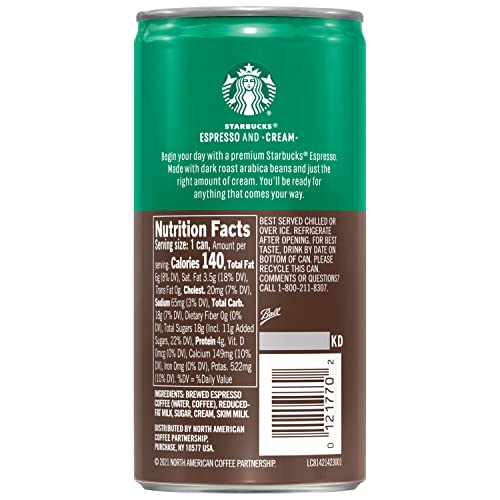 Starbucks Espresso and Cream Ready-to-Drink Coffee 6.5 Oz 12-Pack