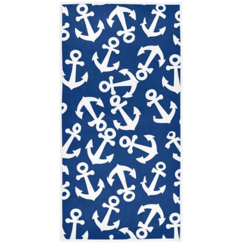 Anchor Sailboat Print Hand Towel - Soft Absorbent Bathroom Towel 16" x 30"