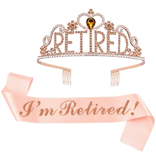Retirement Party Decorations Set: Rose Gold Tiara and I Am Retired Sash