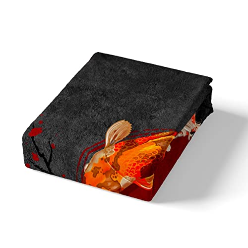 Manfei Koi Fish Duvet Cover Set Full 80x90 - 2 Pillowcases, Red Black 3D Print