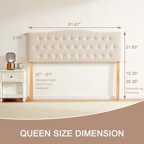 Queen Size Tufted Upholstered Headboard, Adjustable Height Fabric Headboard