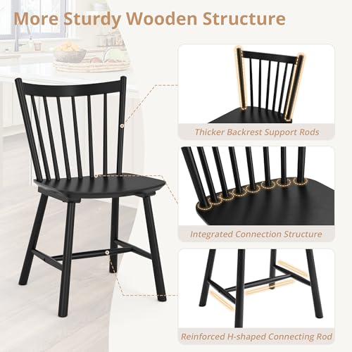 Set of 4 Farmhouse Spindle Back Dining Chairs - Solid Wood Windsor Chairs