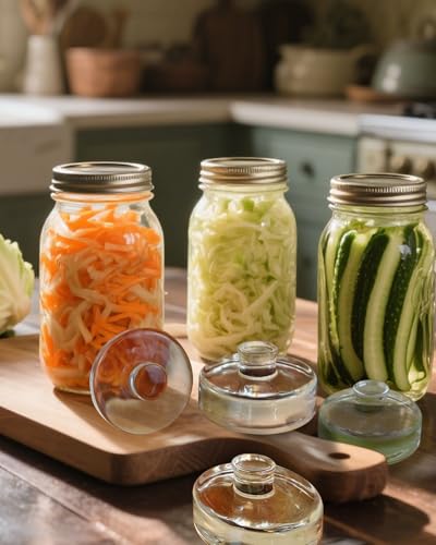 Glass Fermentation Weights 2-Pack for Wide Mouth Mason Jars, 7.1oz Heavy Clear Glass Pickle Weights with Easy Grip