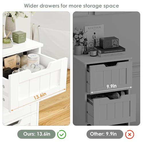 Slim Bathroom Storage Cabinet with 5 Drawers, Tall White Floor Organizer