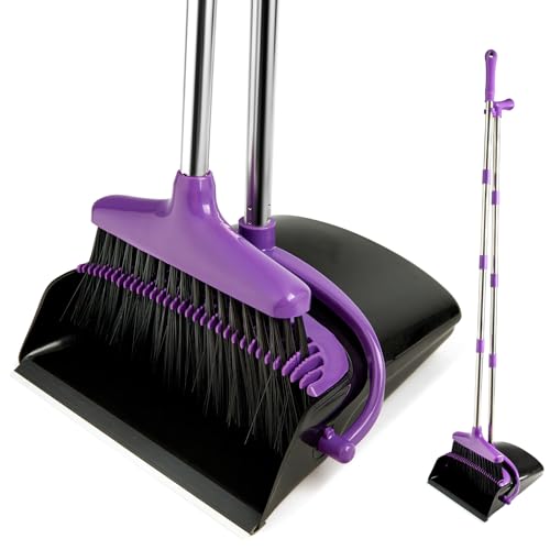 Long Handle Broom and Dustpan Set - Upright Cleaning Combo for Pet Hair