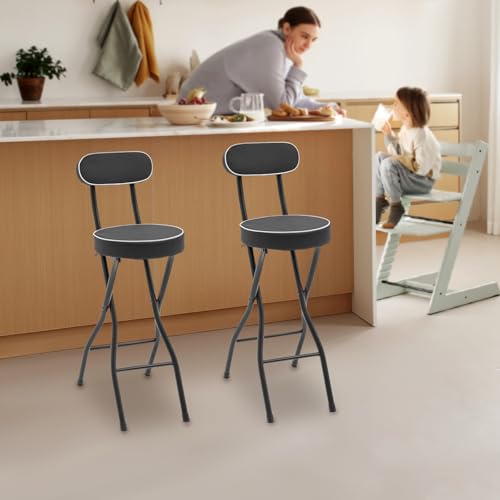 Folding Bar Stools with Backrest, 25.6 Inch Padded Counter Stool (Set of 2)