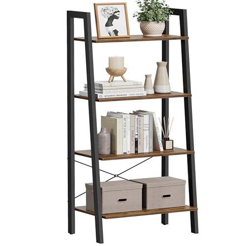 4-Tier Ladder Shelf, Rustic Industrial Bookcase Storage Rack for Home & Office