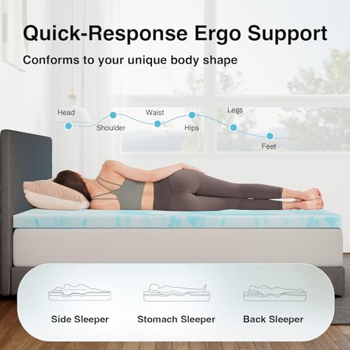 Novilla 2-Inch Cooling Gel Memory Foam Mattress Topper Full Bed Support