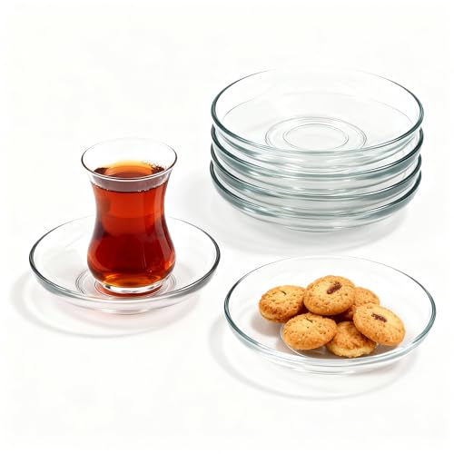 Glass Saucer Plates Set of 6 - Coffee & Tea Side Dishes, Small Appetizer Plates
