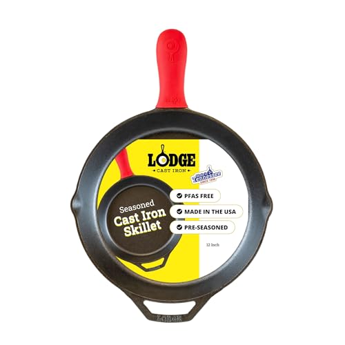 12-Inch Pre-Seasoned Cast Iron Skillet with Silicone Handle Holder