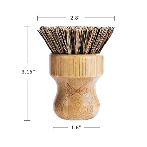 Natural Bamboo Palm Scrub Brush 3-Pack - Round Pot & Dish Scrubber Kit