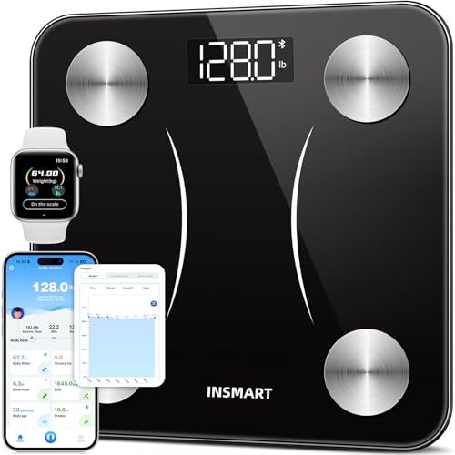 INSMART Black Smart Body Scale with 24 Metrics - Bluetooth Body Composition Analyzer