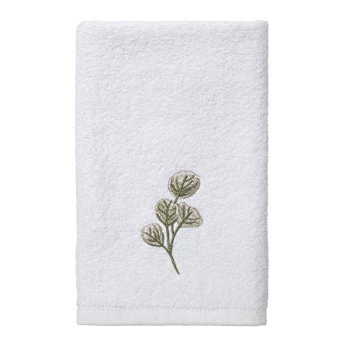 Embroidered Leaf Fingertip Towel, 100% Cotton Velour Bathroom Decor