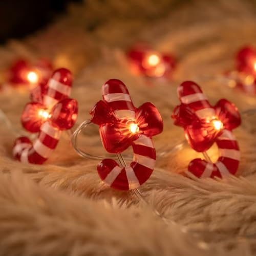 Candy Cane String Lights 10ft 30 LED Warm White Battery Operated (Candy Cane)
