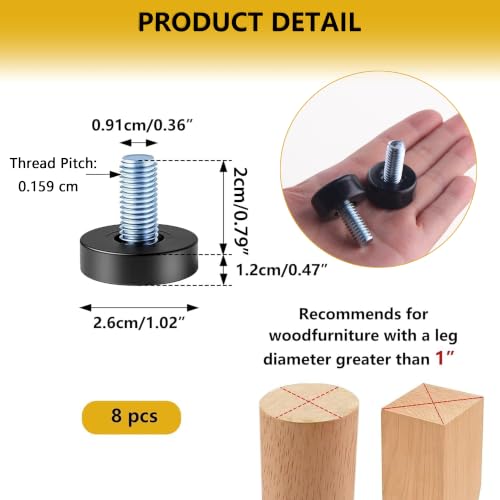 8 Pack Adjustable Furniture Levelers, 3/8"-16 UNC Threaded Leveling Feet