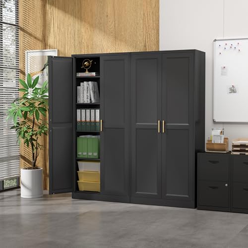 71" Tall Metal Pantry Storage Cabinet with Doors & Adjustable Shelves