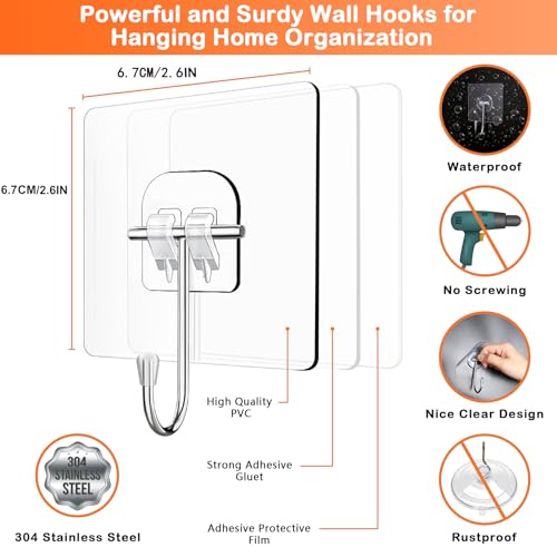 Clear Adhesive Wreath Hangers for Front Door & Glass - 10 Pack, 60lb