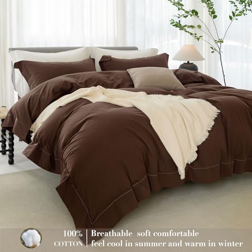 Queen Duvet Cover Set - 100% Washed Cotton, Lightweight & Breathable
