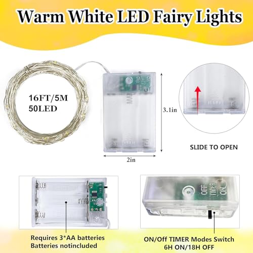 EXF 4 Pack Battery Operated Fairy Lights 16FT 50 LED Warm White String Lights