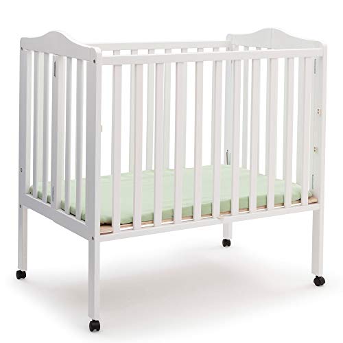 Folding Portable Mini Baby Crib with 1.5-Inch Mattress - White Wood
