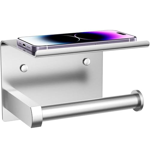 Wall Mounted Toilet Paper Holder with Phone Shelf, Brushed Nickel