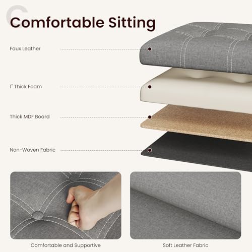 15-Inch Foldable Storage Ottoman, Linen-Look Foot Rest with Hidden Storage