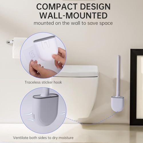 Wall-Mounted Silicone RV Toilet Brush and Holder Set - Anti-Drip Design