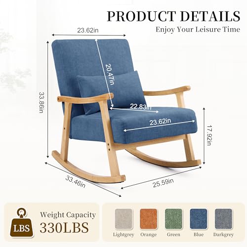 Upholstered Rocking Chair with Lumbar Pillow - Mid-Century Modern Glider