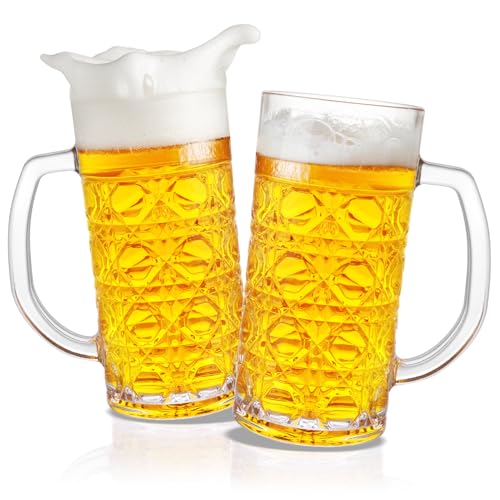 16oz Beer Mug Set of 2, Heavy Glass Beer Steins with Handle