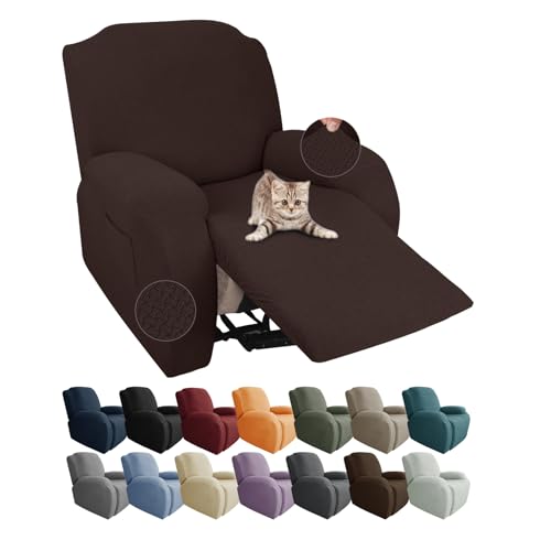 4-Piece Stretch Recliner Chair Covers - Jacquard Fabric with Pocket