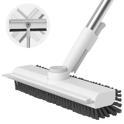3-in-1 Floor Scrub Brush with Extendable Long Handle & Rubber Squeegee