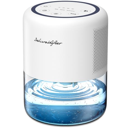 Small Portable Dehumidifier for Home, 44oz Tank with 3 Modes and 10 Lights