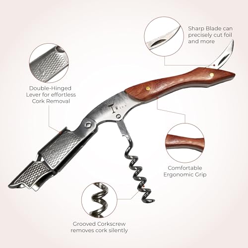 Wino French Oak Wine Key - Professional Lever Corkscrew with Foil Cutter